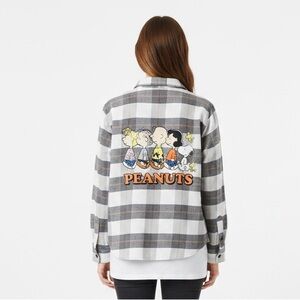 Peanuts Black and White Plaid Button Down Shirt 100% Cotton